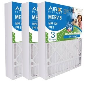 2 pack AIRX FILTERS WICKED CLEAN AIR: 16x25x3 Air Filters MERV 8